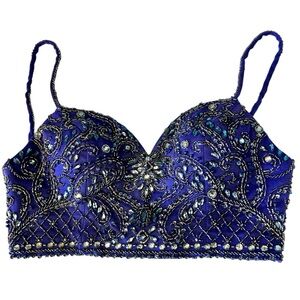Rachel Allan Hand-Beaded Jeweled Top Sz 6 Royal Blue Formal Prom Pagent